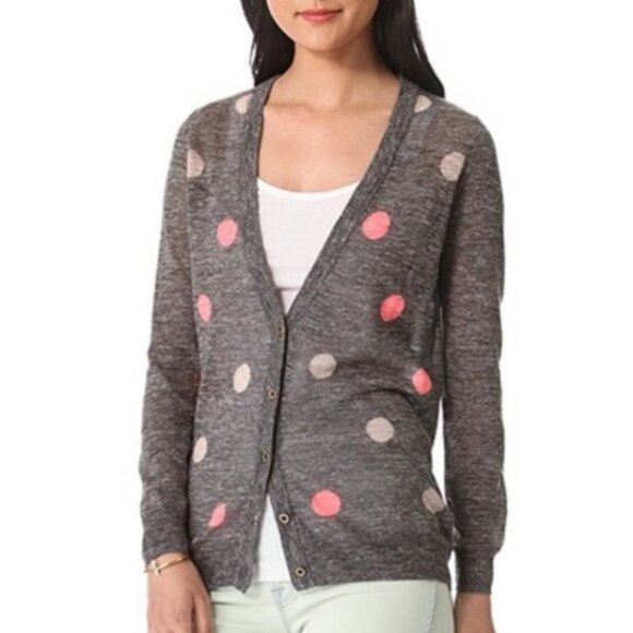 Madewell Fairweather Double Dot Linen Cardigan‎ Sweater Grey Pink Size XS Boho - Picture 2 of 15